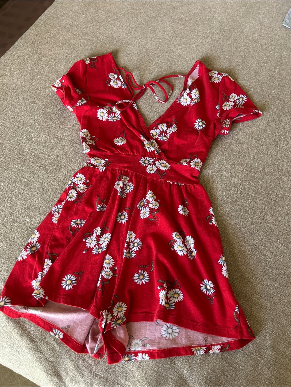 Divided Red Floral Romper